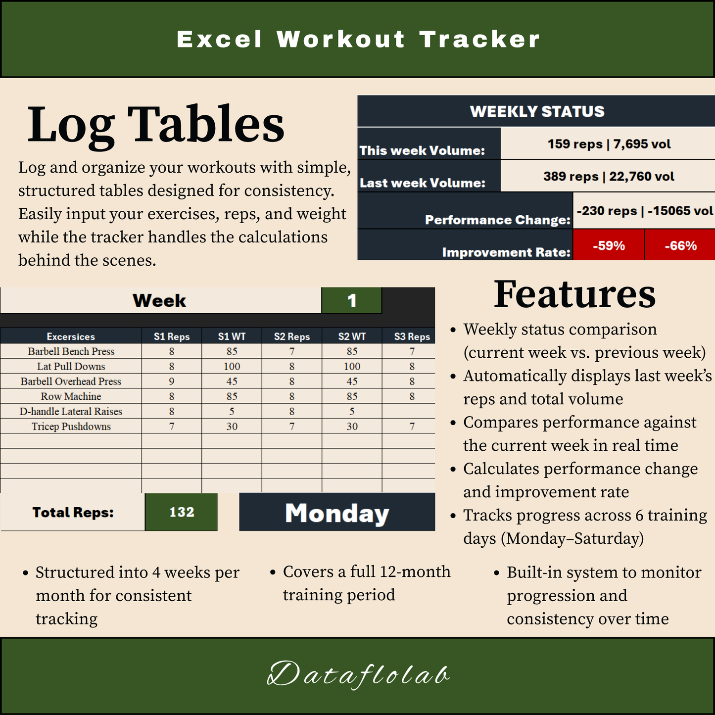 Workout Tracker Excel Template (Dashboard + Monthly Planner)