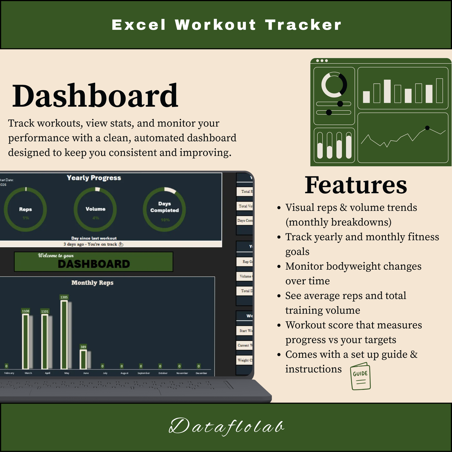 Workout Tracker Excel Template (Dashboard + Monthly Planner)